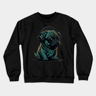 Pug wearing Headphones. Animal Pet  Dog Puppy Crewneck Sweatshirt